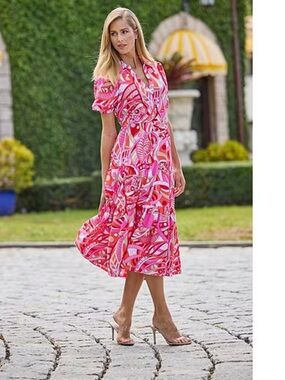 NWT Jude Connally Portia Dress Jude Cloth Poeny Pink Size L